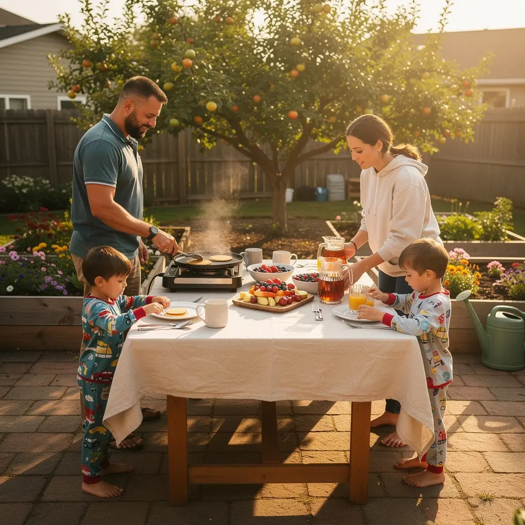 RodinnГЅ stЕЇl prostЕ™enГЅ domГЎcГ­mi pokrmy z ДЌerstvГ© zeleniny.