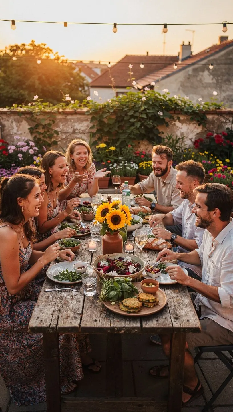 Rodina spolupracující na sklizni zeleniny v slunečném dni.